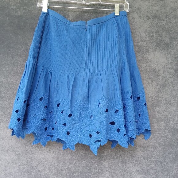 J. CREW‎ Eyelet Floral Pleated Lace Pintuck Cobalt Blue Lined Mini Skirt Sz.4 - Picture 3 of 6